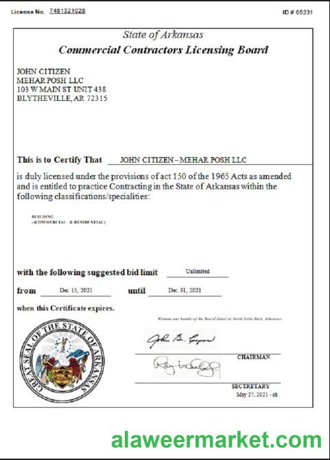 USA Arkansas Commercial Contractors License